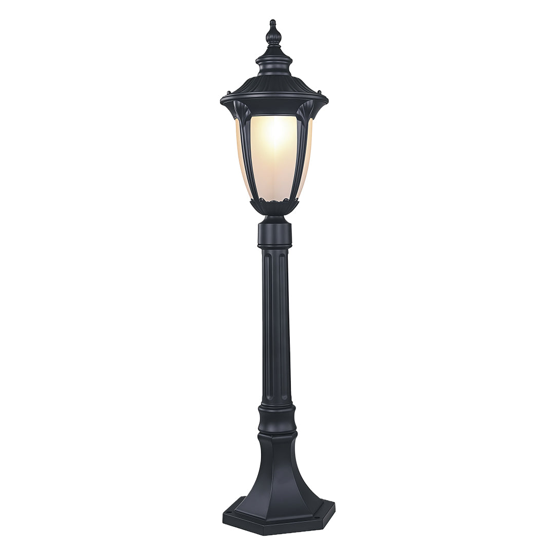 Traditional European Garden Post Light — Black Aluminum, Clear Glass, 9W E26, IP44 Weatherproof