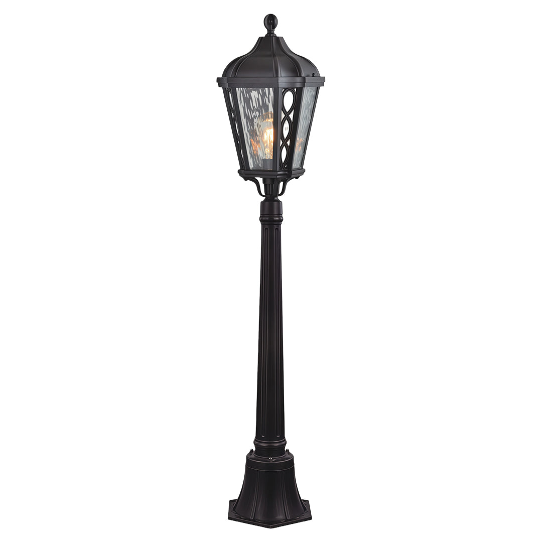 Column Outdoor Post Light — Sand-Black Cast Aluminum, Clear Glass, 12W LED, IP44 Weatherproof