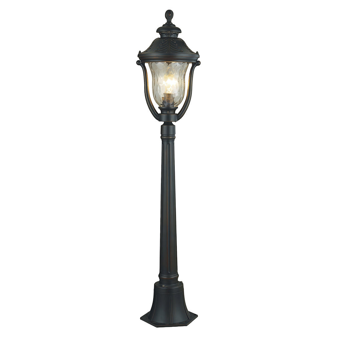 Classic Bollard Outdoor Post Light — Coffee Aluminum, Glass Shade, 12W E26, IP44, 45"H