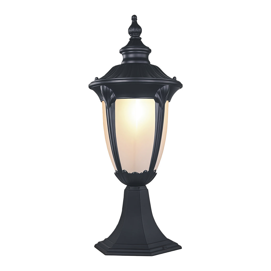 Minimalist Outdoor Pillar Light — Cast Aluminum, Sand-Black, 9W E26, IP44 Waterproof, 16.5" H