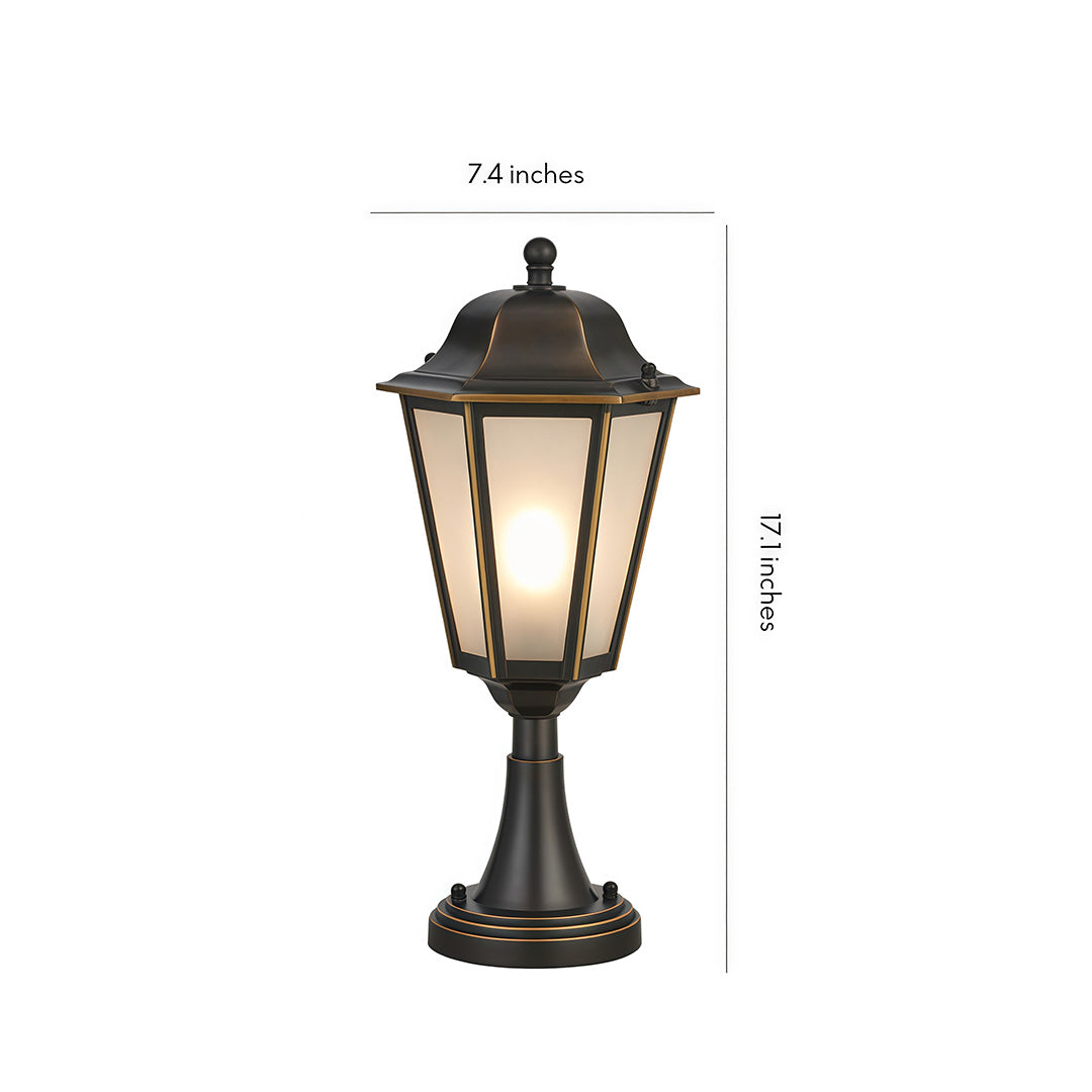 Hexagonal Geometric Outdoor Pillar Light — Solid Copper, Black & Gold Finish, E27, IP55, 17.1"