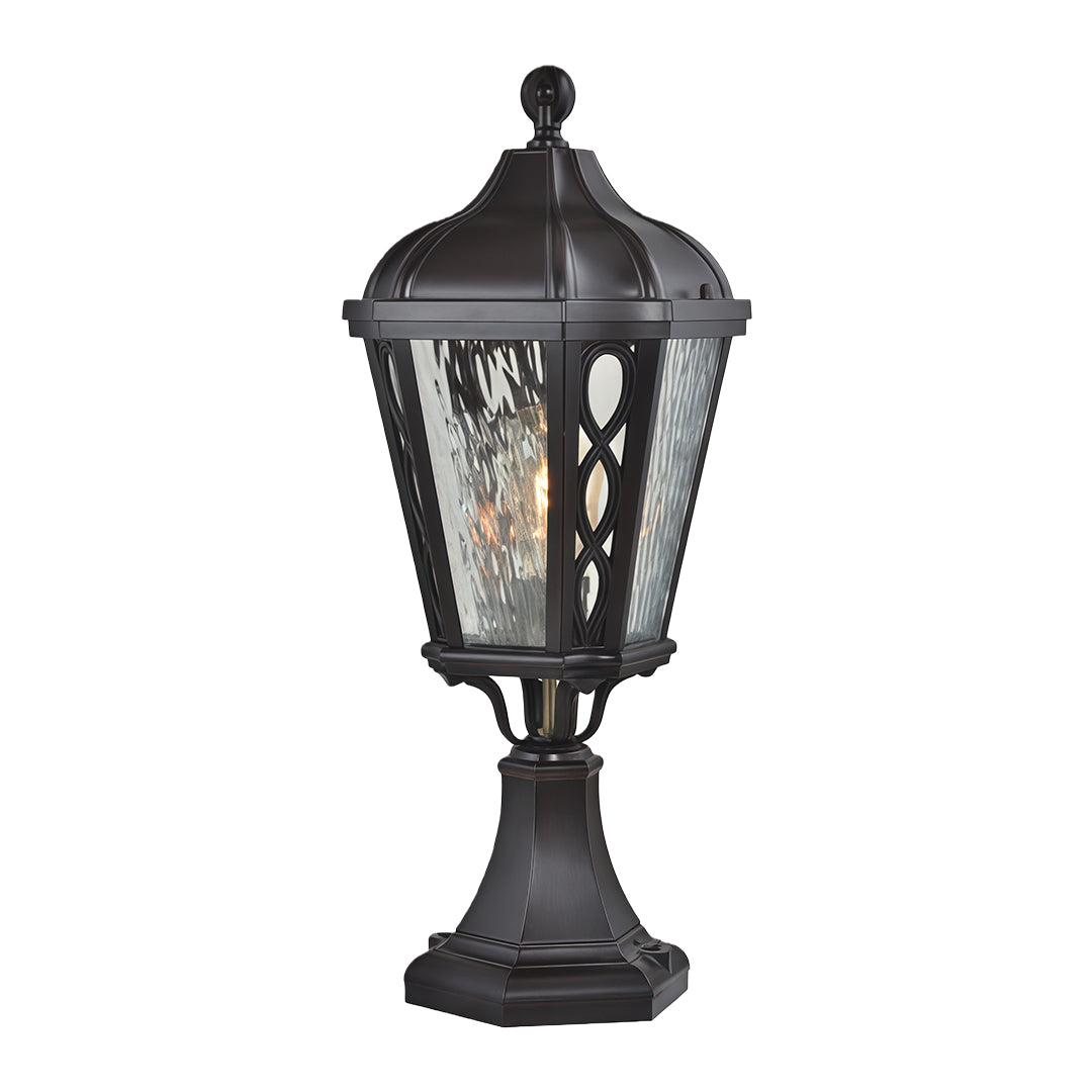 Vintage Column Outdoor Post Light — Sand-Black Aluminum, Glass Shade, 12W E26, IP44, 3000K