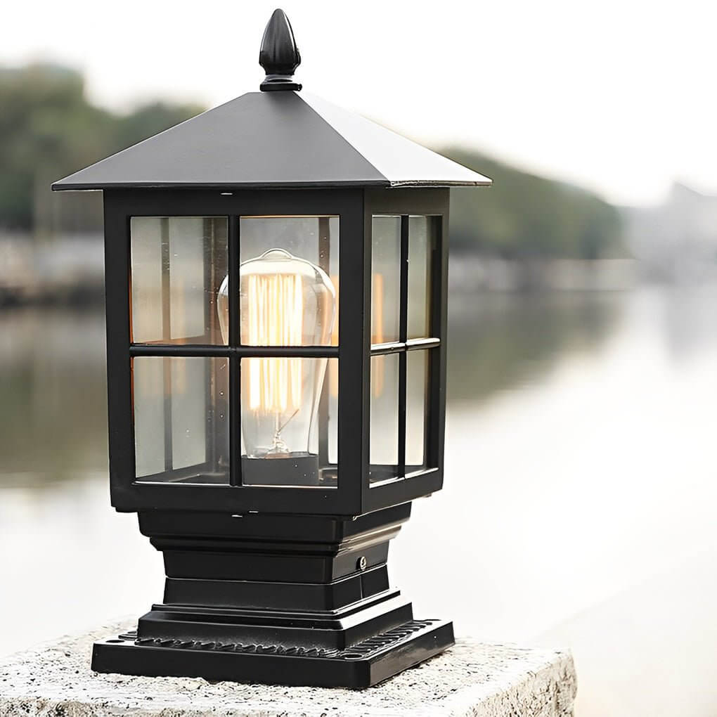 classic black solar pillar lights traditional square design with waterproof led