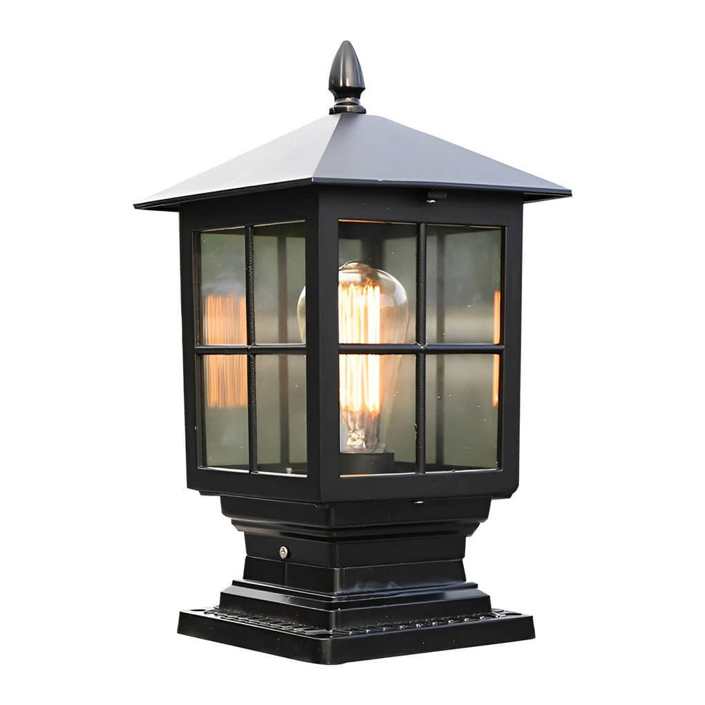 classic black solar pillar lights traditional square design with waterproof led