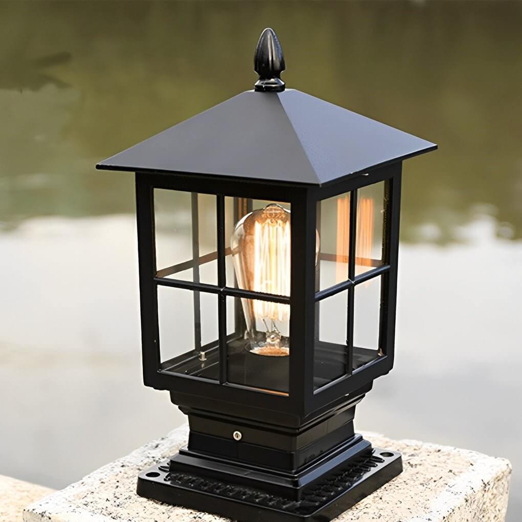 classic black solar pillar lights traditional square design with waterproof led