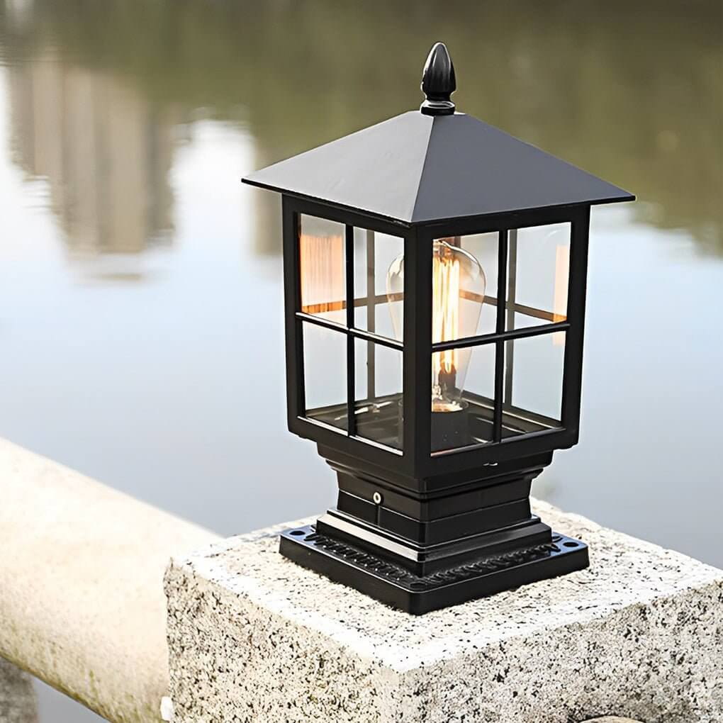 classic black solar pillar lights traditional square design with waterproof led