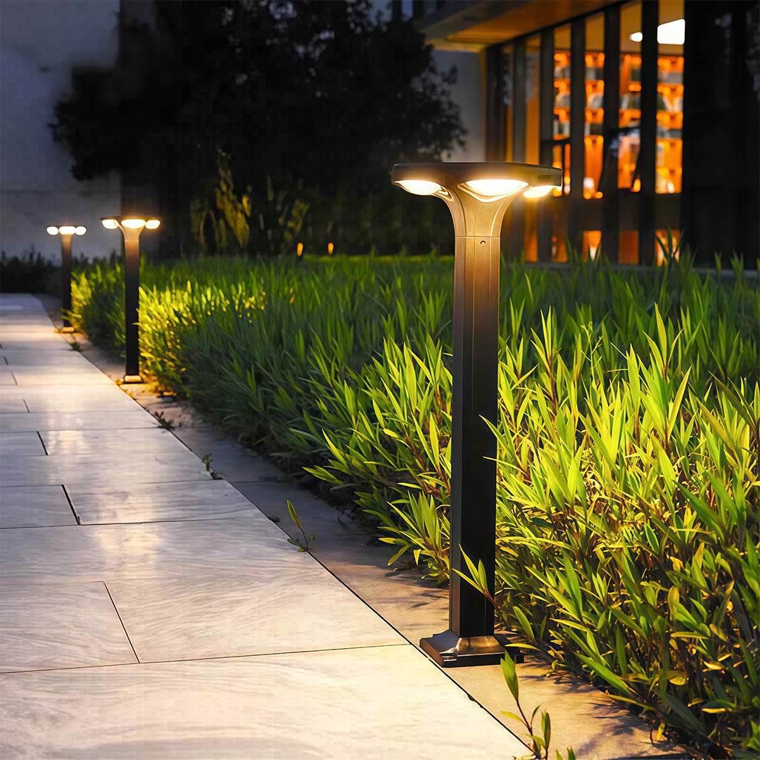 Outdoor Bollard Light — Black Aluminum, LED, Solar / Hardwired, IP65, 4 Heights, 3000K / 6000K