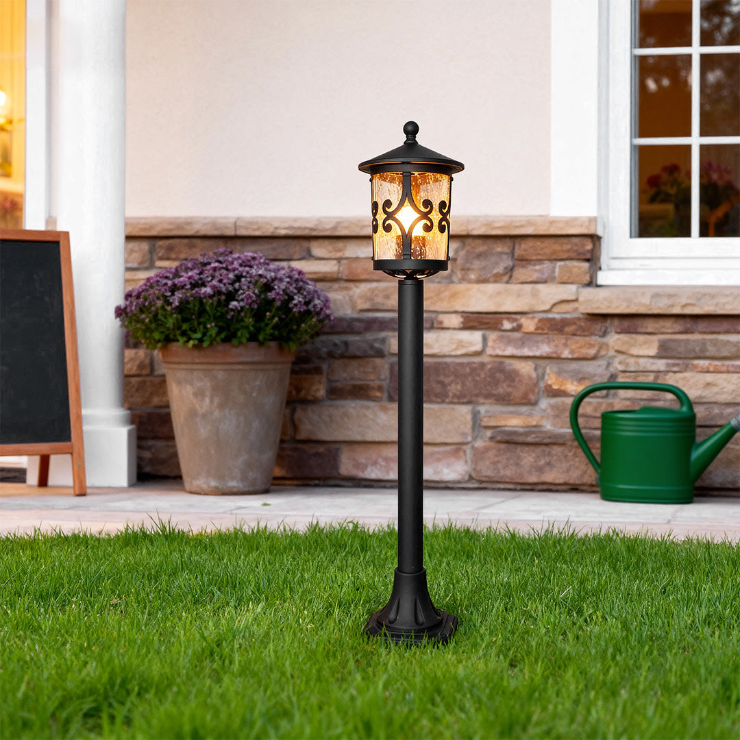 Bollard Outdoor Post Light — Sand-Black Aluminum, E26 9W LED, IP44 Weatherproof