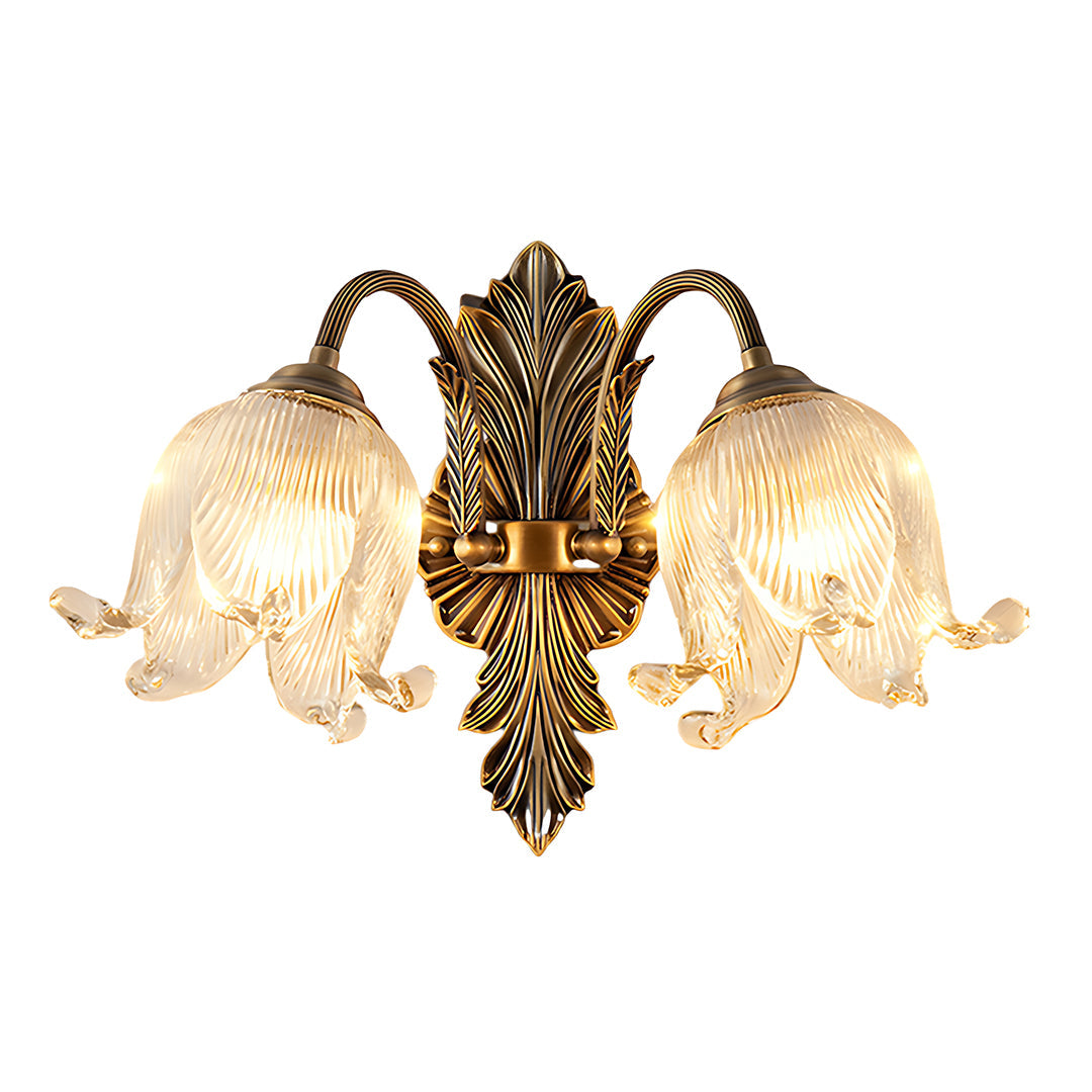 Petal Glass Shade Brass Wall Sconce — Solid Copper, Hand-Blown Glass, E14 Full-Spectrum, CRI≥97, Single or Double Head