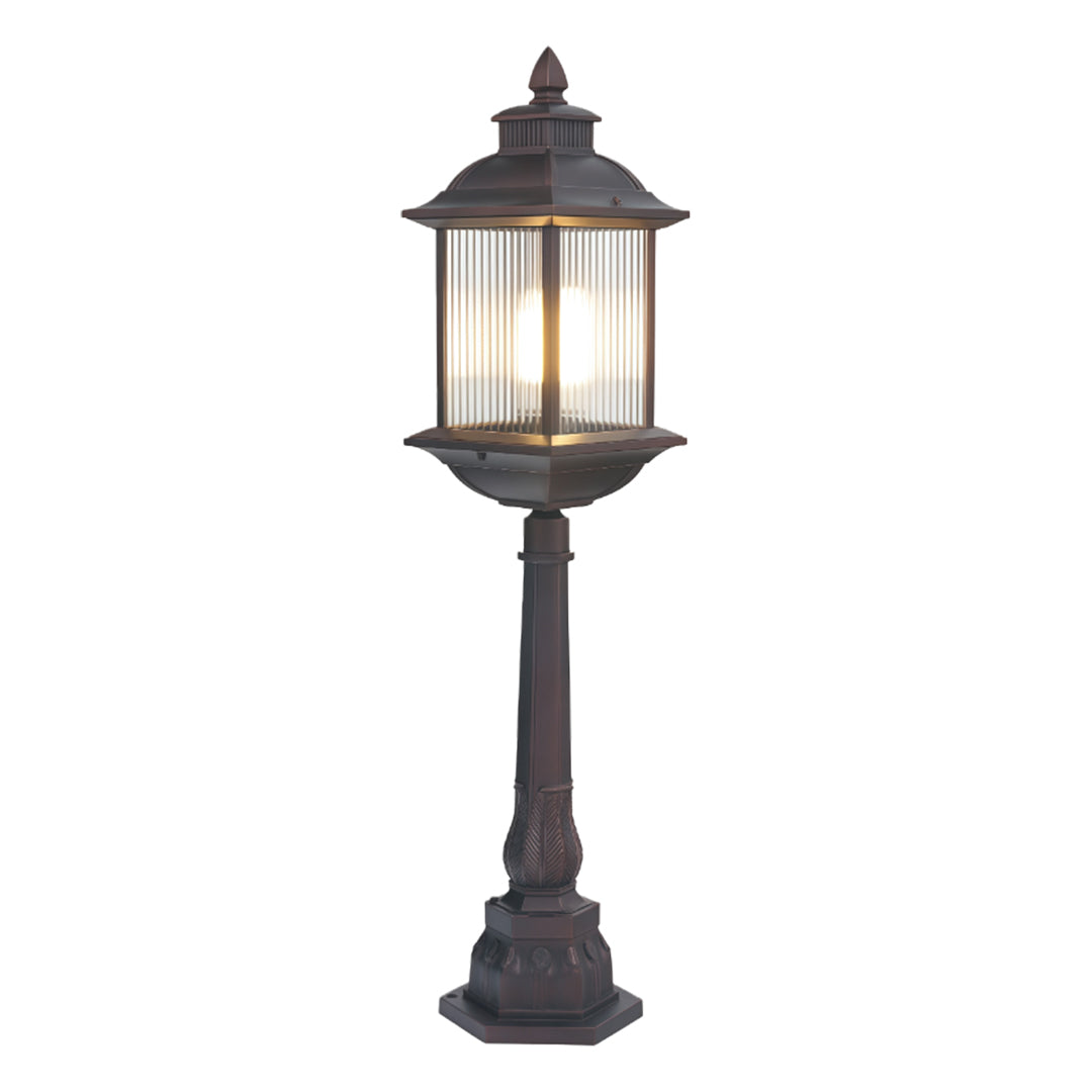 Modern Outdoor Post Light — Coffee Aluminum and Glass, E26, 12W, IP44, Hardwired