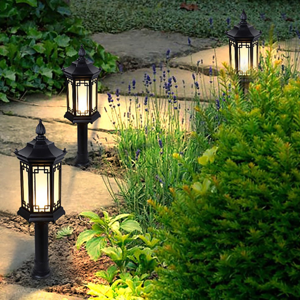 Rhombus Outdoor Post Light — Aluminum and Frosted Glass, E27, IP65, Warm White 3000K