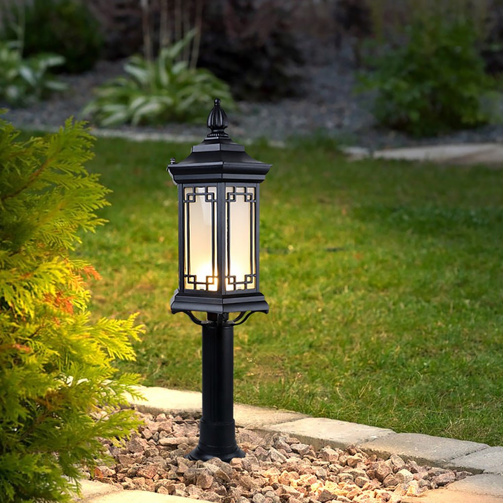 Rhombus Outdoor Post Light — Aluminum and Frosted Glass, E27, IP65, Warm White 3000K
