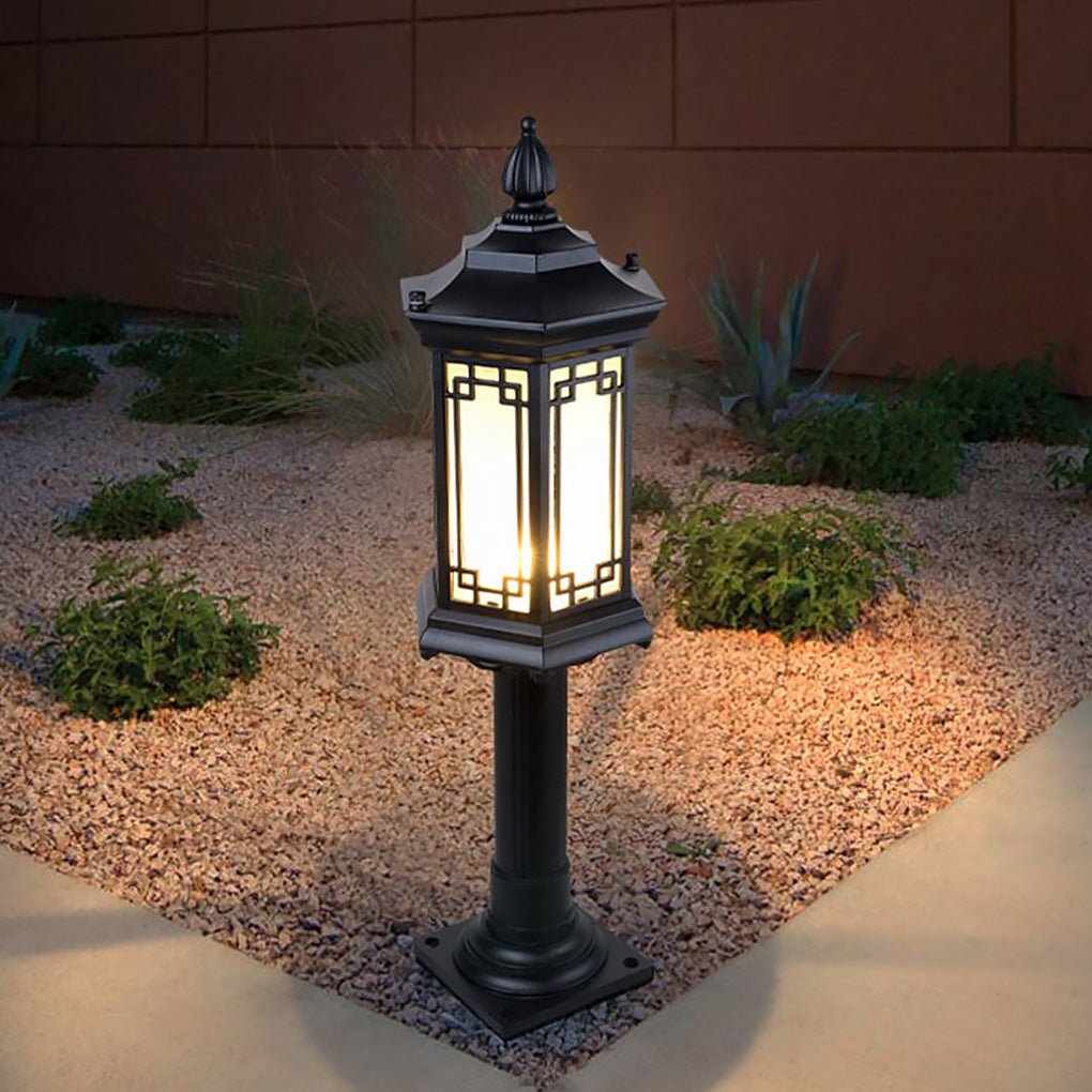 Rhombus Outdoor Post Light — Aluminum and Frosted Glass, E27, IP65, Warm White 3000K