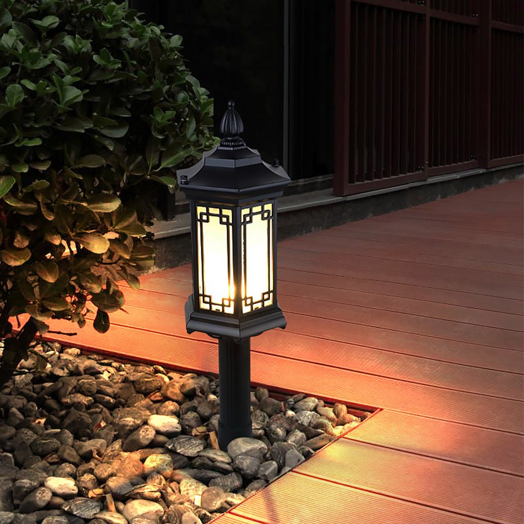 Rhombus Outdoor Post Light — Aluminum and Frosted Glass, E27, IP65, Warm White 3000K