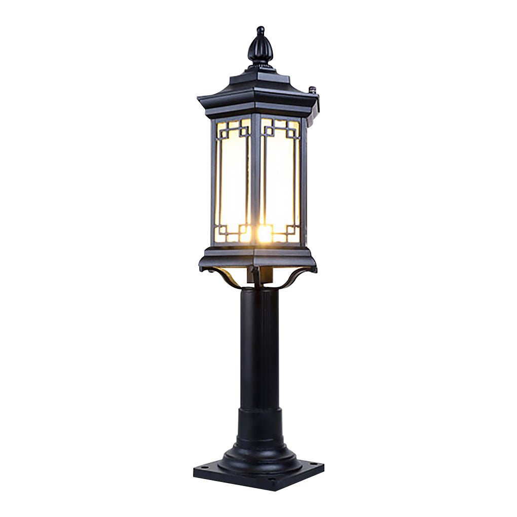 Rhombus Outdoor Post Light — Aluminum and Frosted Glass, E27, IP65, Warm White 3000K