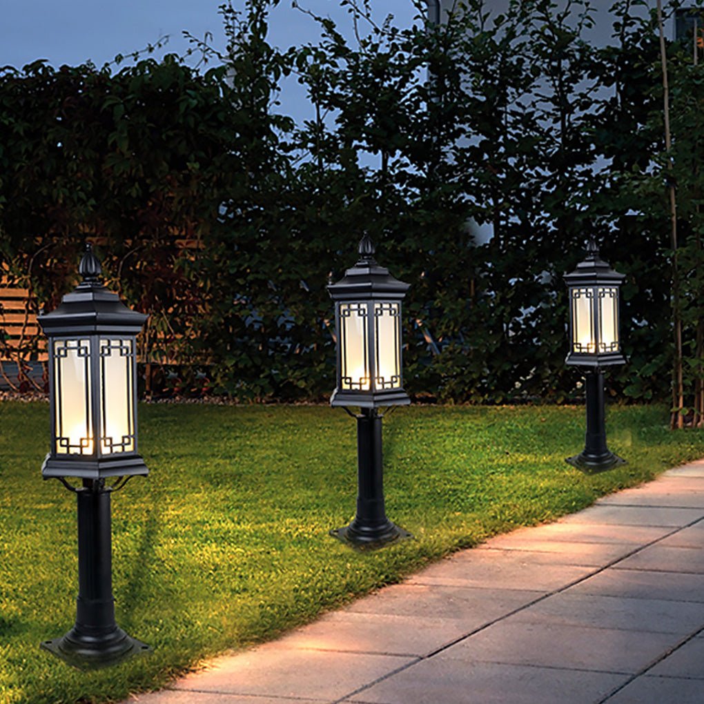 Rhombus Outdoor Post Light — Aluminum and Frosted Glass, E27, IP65, Warm White 3000K