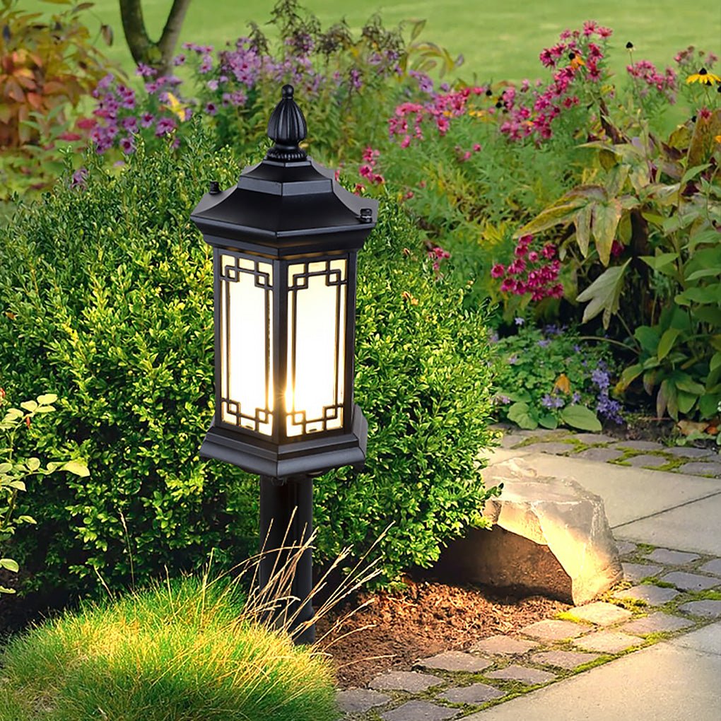 Rhombus Outdoor Post Light — Aluminum and Frosted Glass, E27, IP65, Warm White 3000K