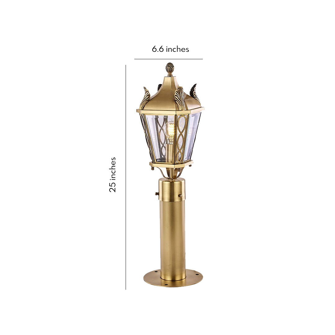 Retro Brass Outdoor Path Light — Solid Brass, Glass Shade, E27, IP55 Weatherproof