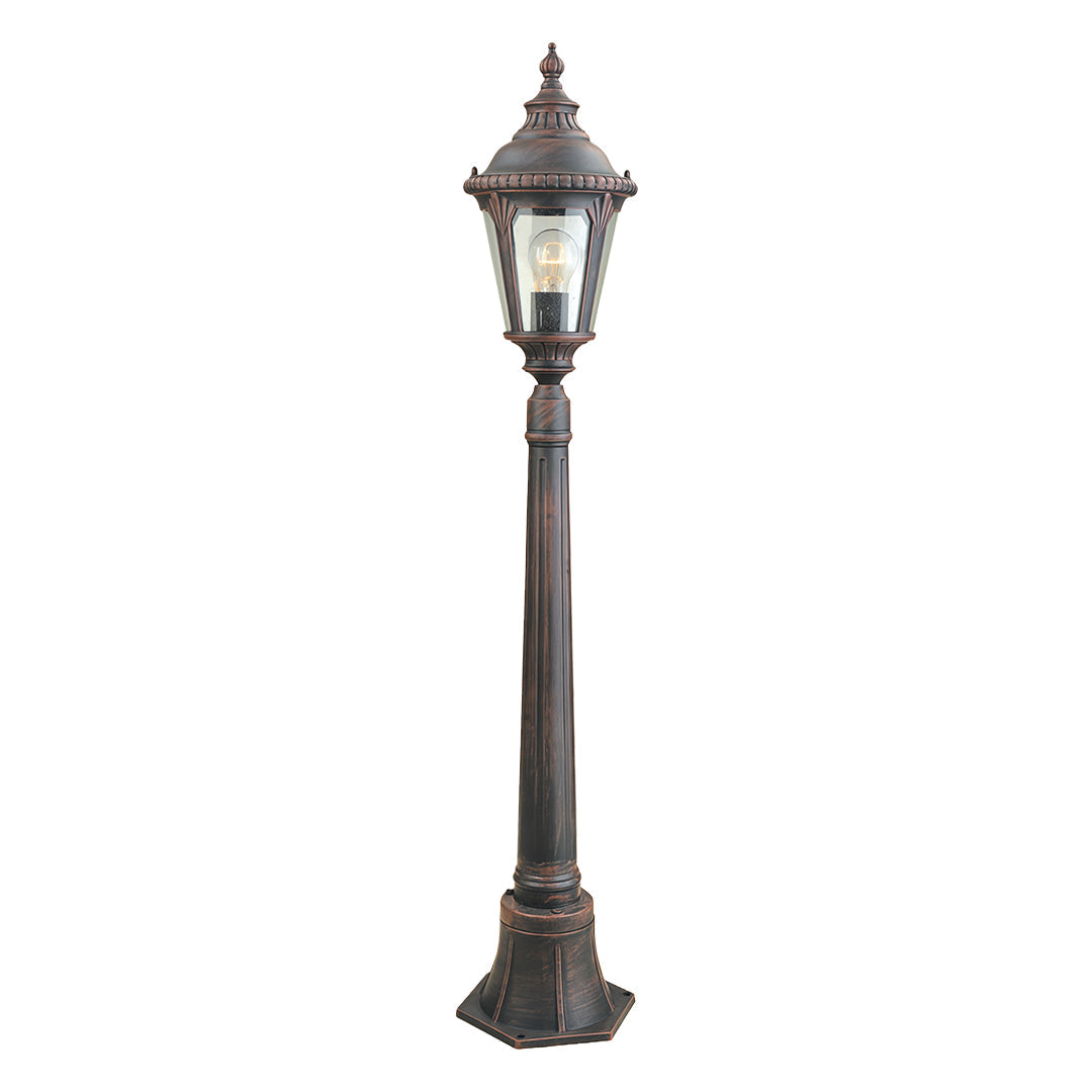Geometric Outdoor Post Light — Sand-Black Aluminum, Clear Glass, 9W E26, IP44, 43"H