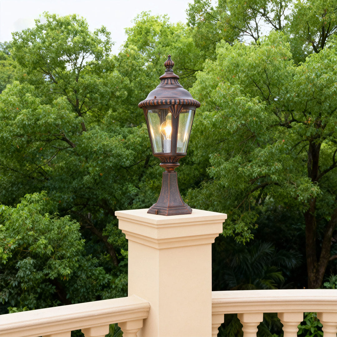 Vintage Outdoor Pillar Light — Sand-Black Aluminum and Glass, 9W E27, IP44 Weatherproof