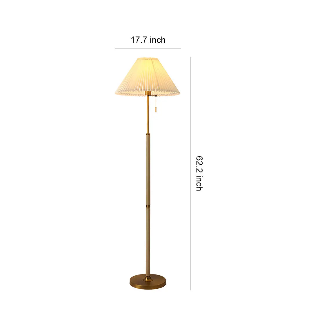 Standing Lamp with Pleated Fabric Shade and Wooden Base Luxe