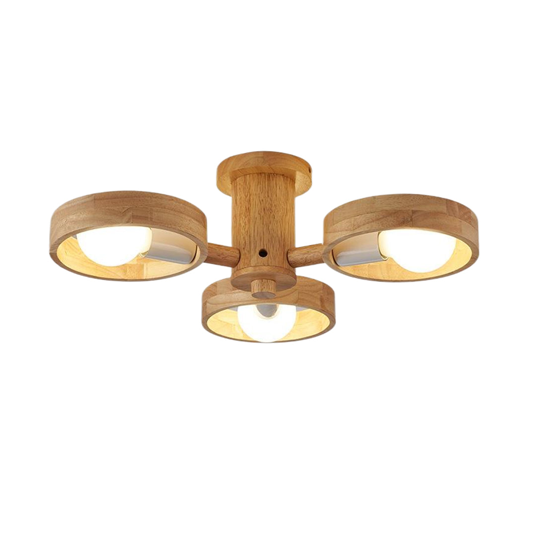 Rubberwood LED Chandelier — E27, Rotatable Shade, 3-Color Dimming, 3-Head / 5-Head / 6-Head / 8-Head