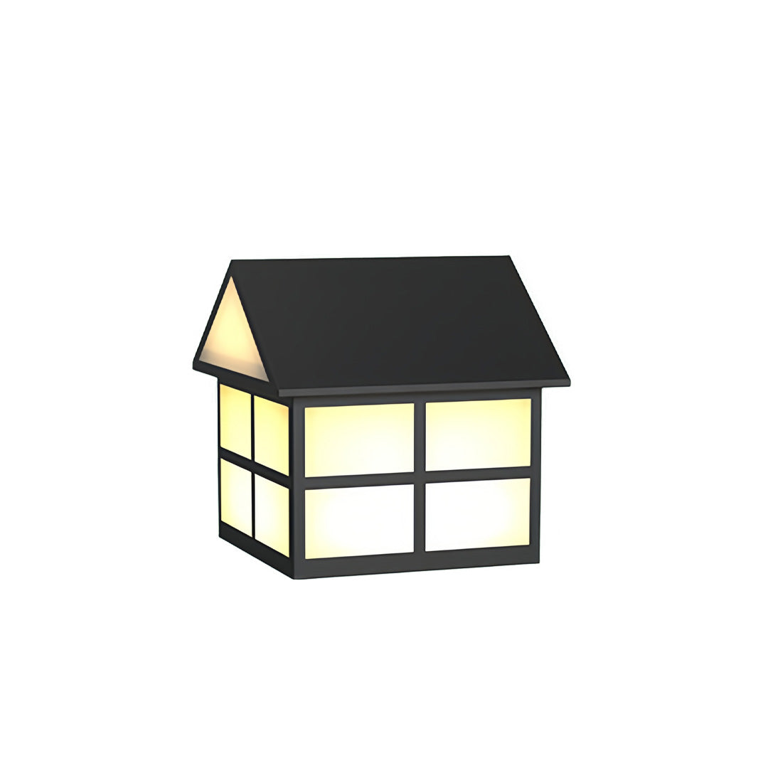 House-Shaped Gate Pillar Top Light — Black Stainless Steel, 5W LED, Solar or Hardwired, IP65, 3 Sizes