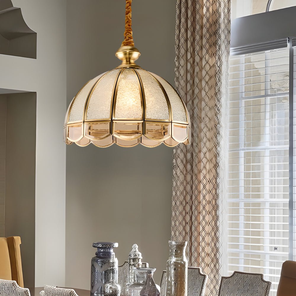 Classic Glass Flower Chandelier — Copper and Frosted Glass, E27, 3-Step Dimming (3000K/4500K/6000K), 11.8" Diameter