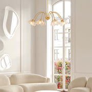 French Flower-Shaped Glass Chandelier — Full Copper, Brass Finish, 3-Step Dimming, 3, 6, or 8-Light
