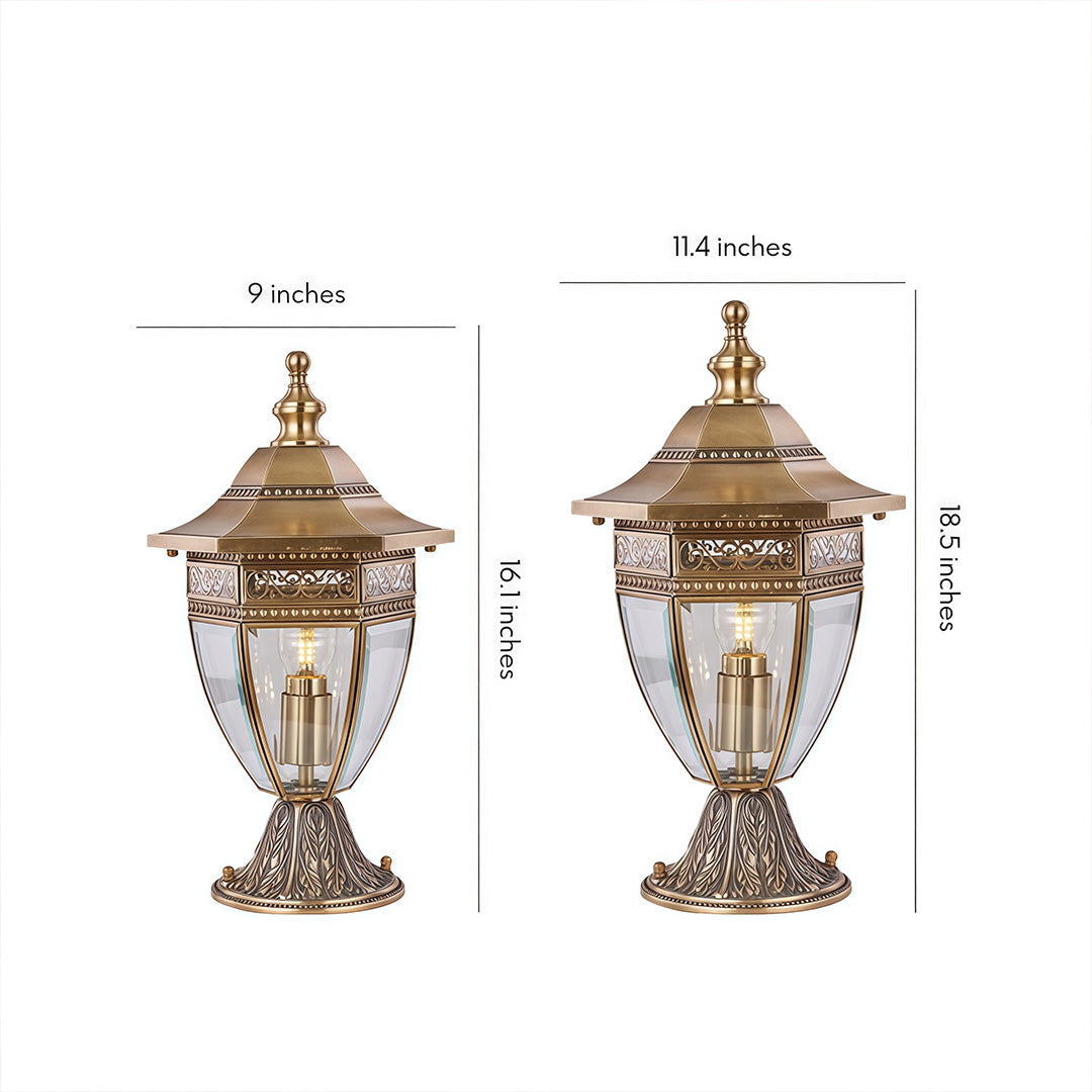Classic Glass Outdoor Pillar Light — Solid Copper, Transparent Glass Shade, IP55 Weatherproof, E27/E14