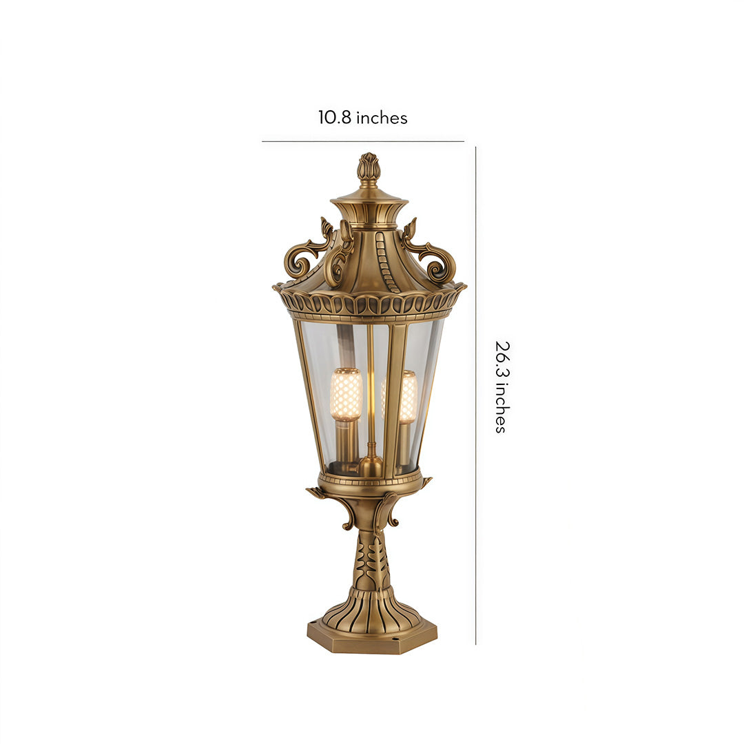 Minimalist Glass Pillar Light — Solid Copper, Antique Finish, IP55 Weatherproof, E14, 26.4"