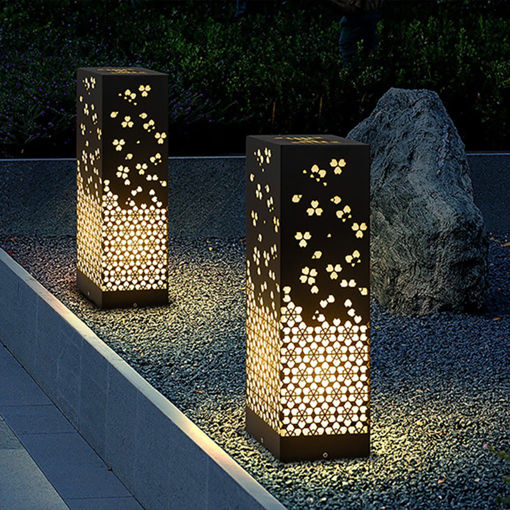 Snowflake Perforated Bollard Garden Light — Stainless Steel, E27, IP54, 3000K, 14"/22"/24"