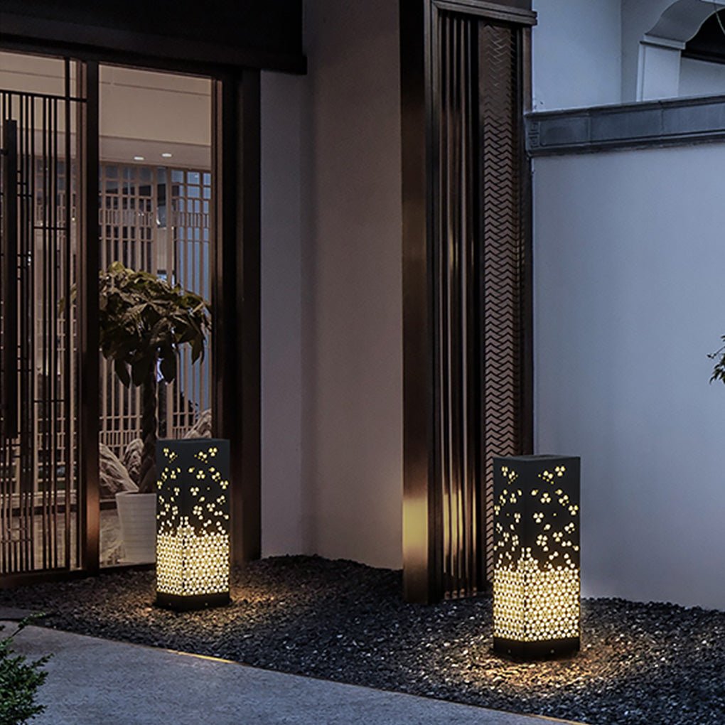 Snowflake Perforated Bollard Garden Light — Stainless Steel, E27, IP54, 3000K, 14"/22"/24"