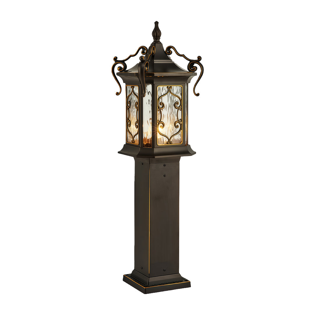 Vintage Outdoor Landscape Post Light — Coffee Aluminum with Glass Shade, E27, IP65, Two Sizes