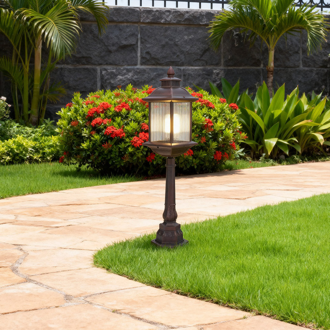 Modern Outdoor Post Light — Coffee Aluminum and Glass, E26, 12W, IP44, Hardwired