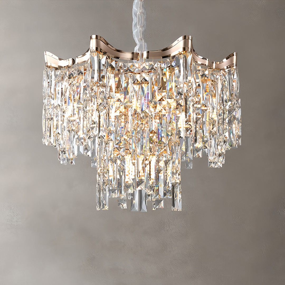 Tiered Waterfall Crystal Chandelier — Gold, K9 Crystal, Three-Color Dimming, 23.6" or 31.5"