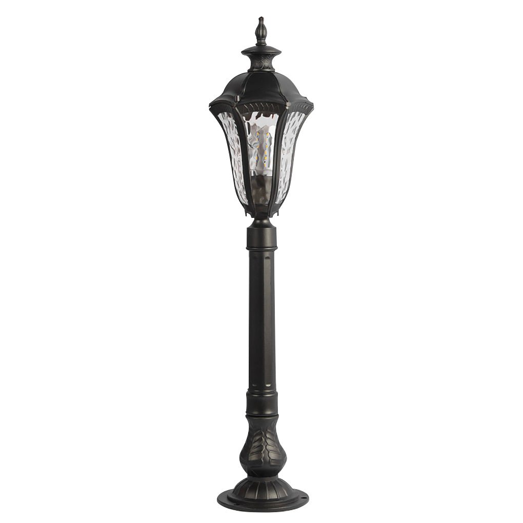 Retro Cracked-Shade Outdoor Post Light — Black Iron & PC, E27, IP54 Weatherproof, 8" x 33"