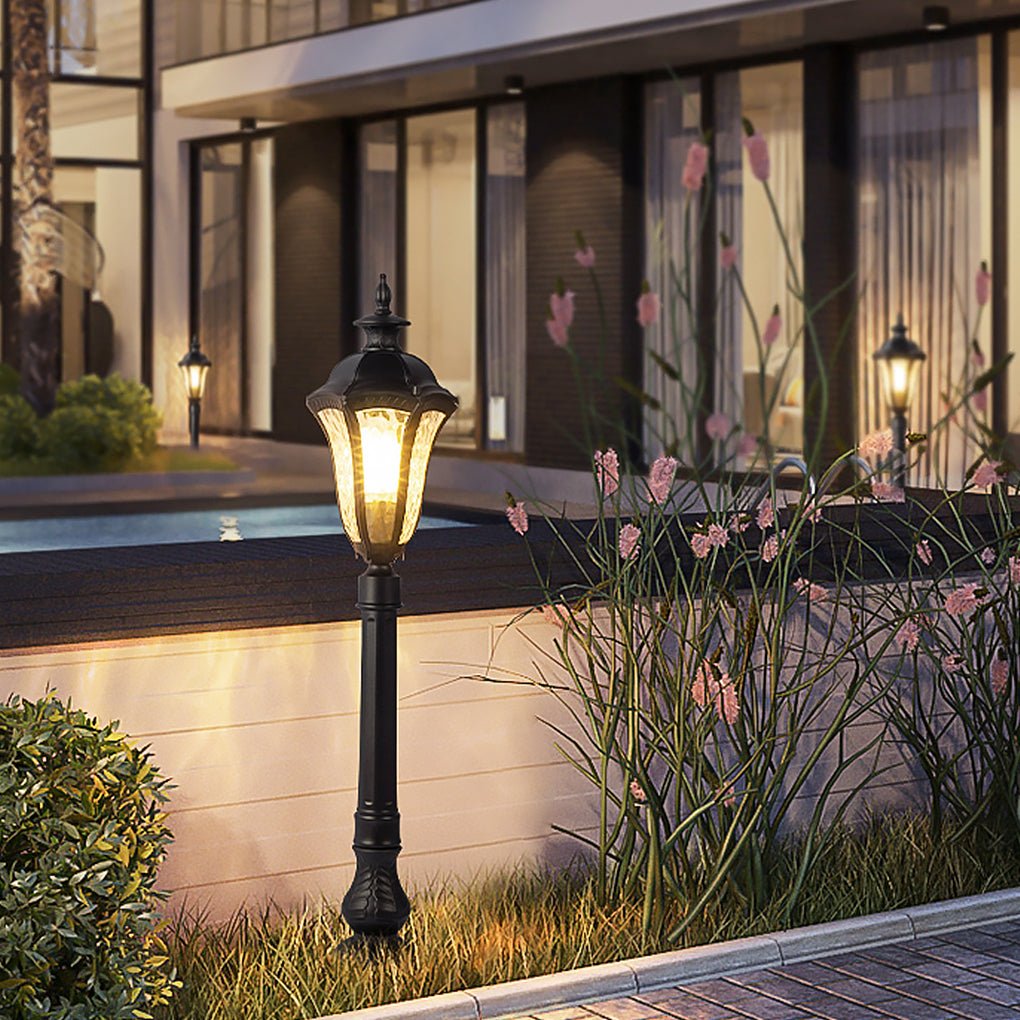 Retro Cracked-Shade Outdoor Post Light — Black Iron & PC, E27, IP54 Weatherproof, 8" x 33"