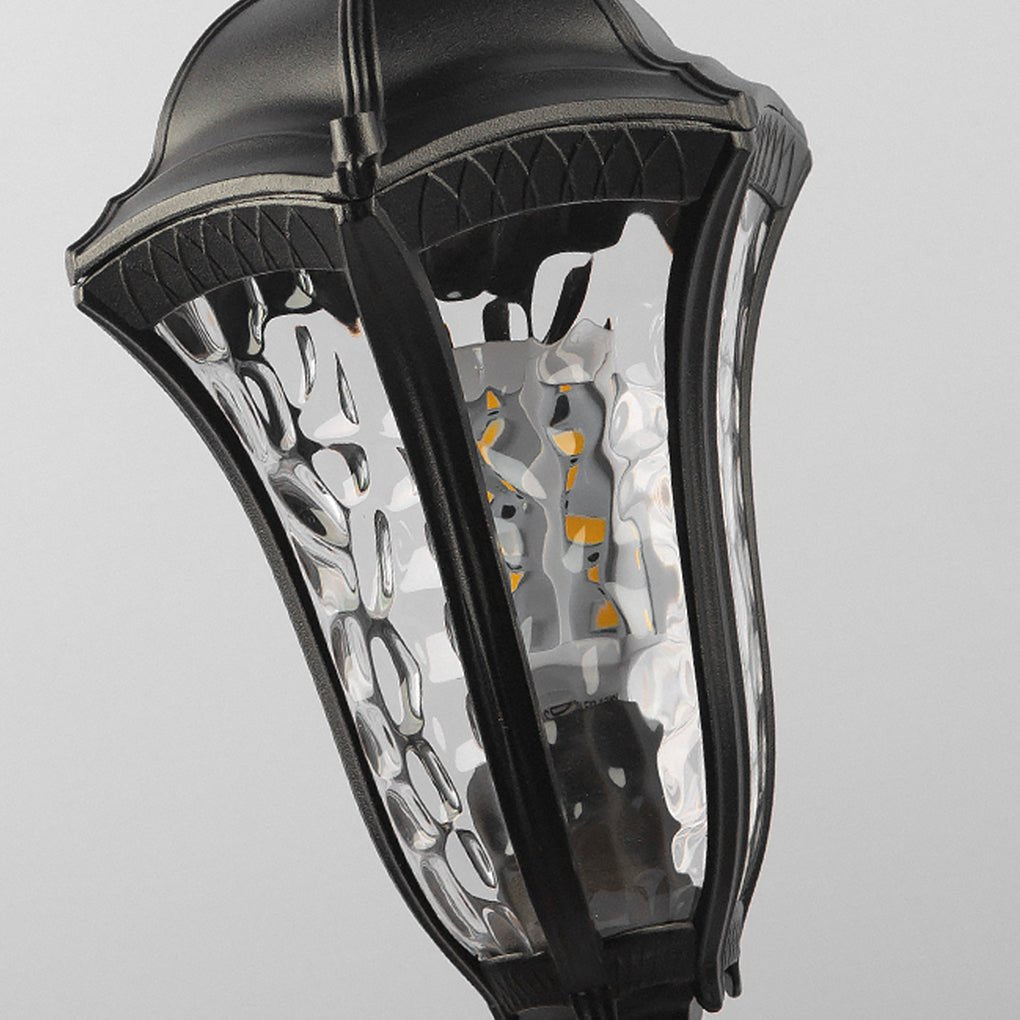 Retro Cracked-Shade Outdoor Post Light — Black Iron & PC, E27, IP54 Weatherproof, 8" x 33"
