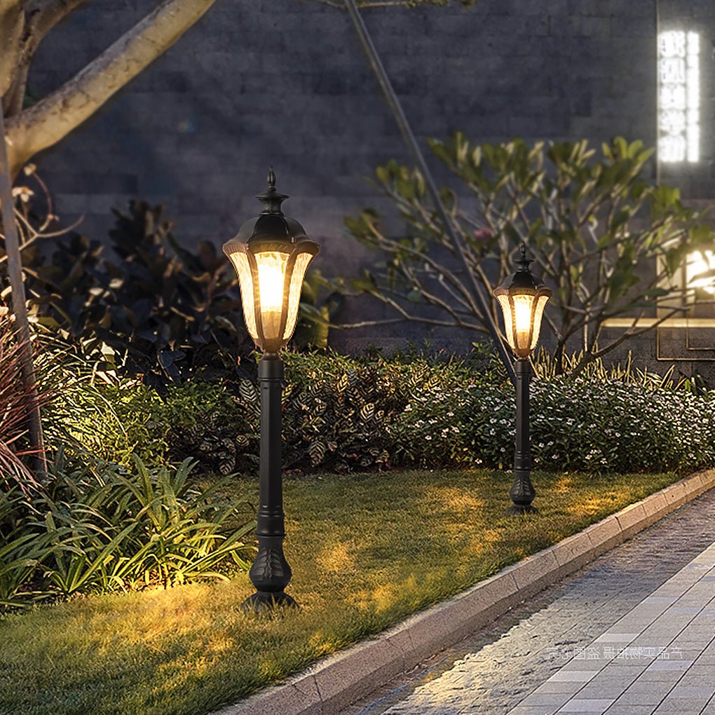 Retro Cracked-Shade Outdoor Post Light — Black Iron & PC, E27, IP54 Weatherproof, 8" x 33"