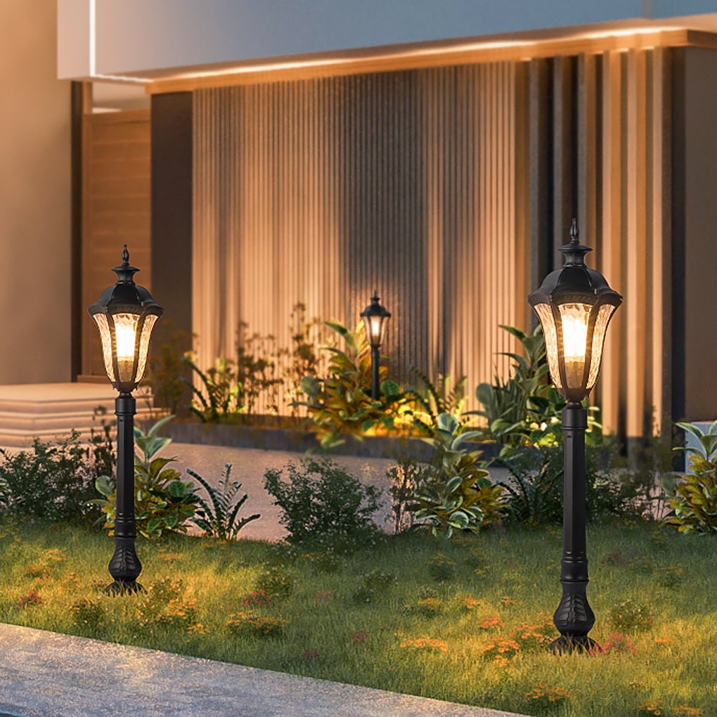 Retro Cracked-Shade Outdoor Post Light — Black Iron & PC, E27, IP54 Weatherproof, 8" x 33"