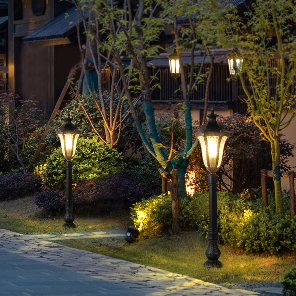 Retro Cracked-Shade Outdoor Post Light — Black Iron & PC, E27, IP54 Weatherproof, 8" x 33"