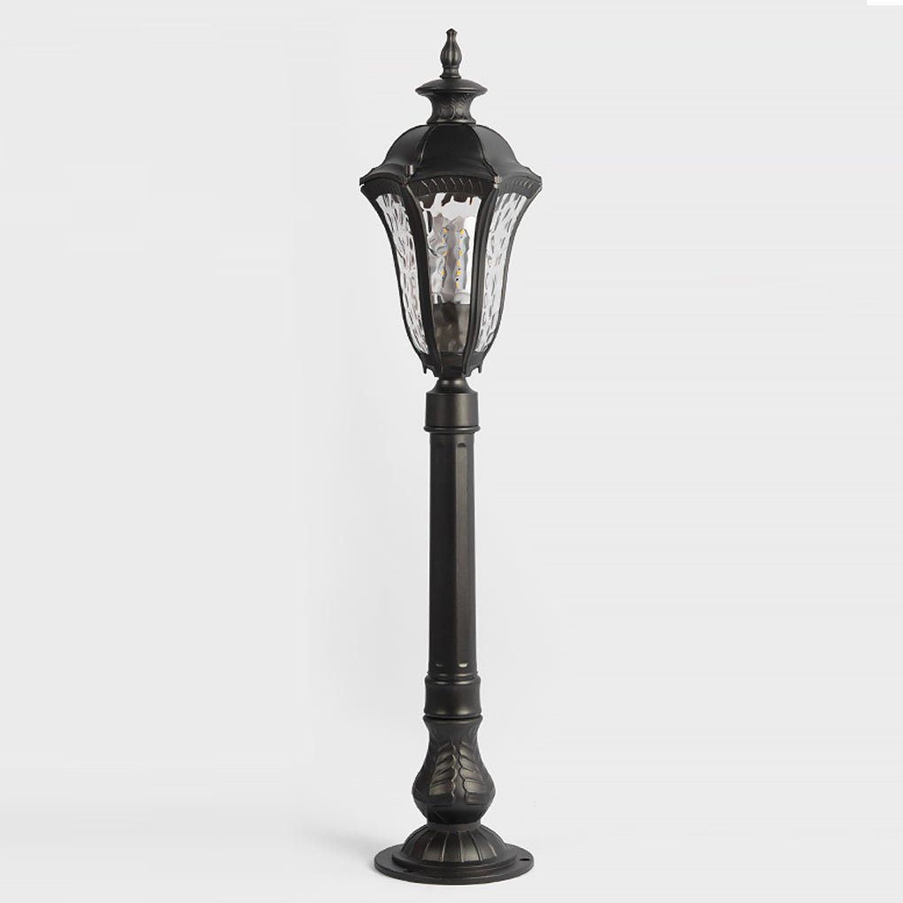 Retro Cracked-Shade Outdoor Post Light — Black Iron & PC, E27, IP54 Weatherproof, 8" x 33"