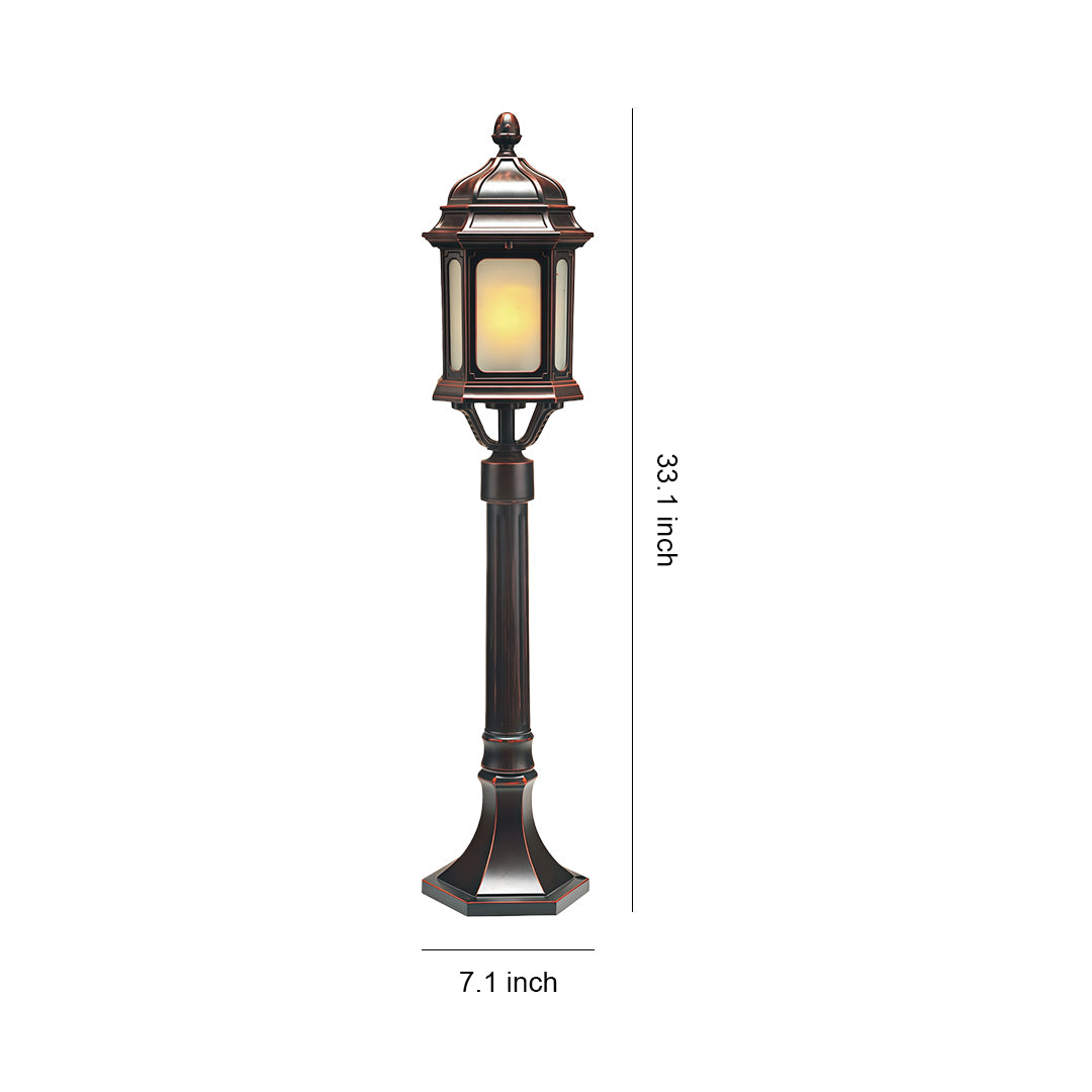 Antique Column Outdoor Path Post Light — Cast Aluminum, 9W LED, 3000K, IP44, E26, 33"