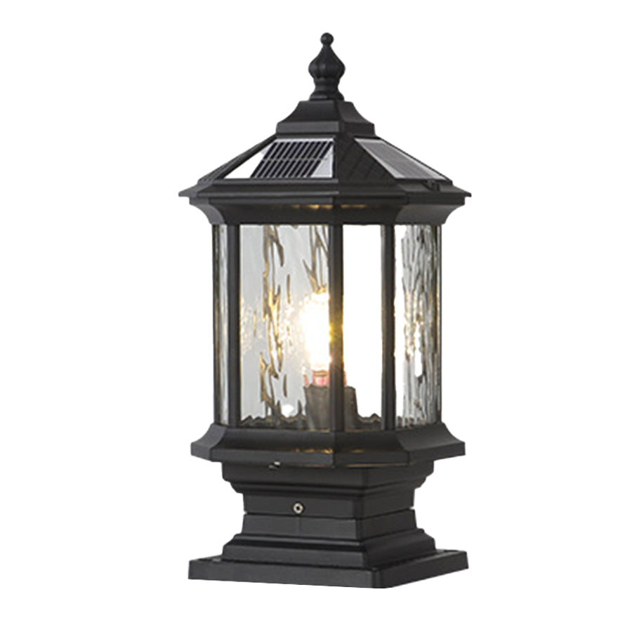 Vintage Lantern Pillar Light — Aluminum, Solar or Hardwired, IP54, 3-Step Dimming, Black or Bronze