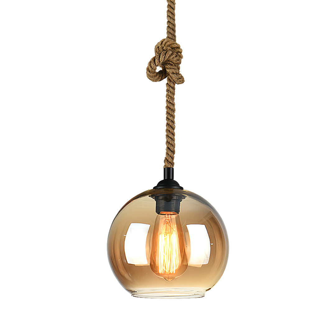 Minimalist Retro Hemp Rope Mini Pendant — Hand-Blown Glass, E27, 5W Warm Light, 1-Light
