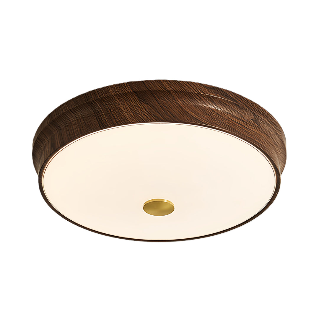 Art Deco Flush-Mount Ceiling Light — Walnut-Tone Iron, Transparent Glass, Full-Spectrum LED, 3-Step Dimming (3000K/4500K/6000K)