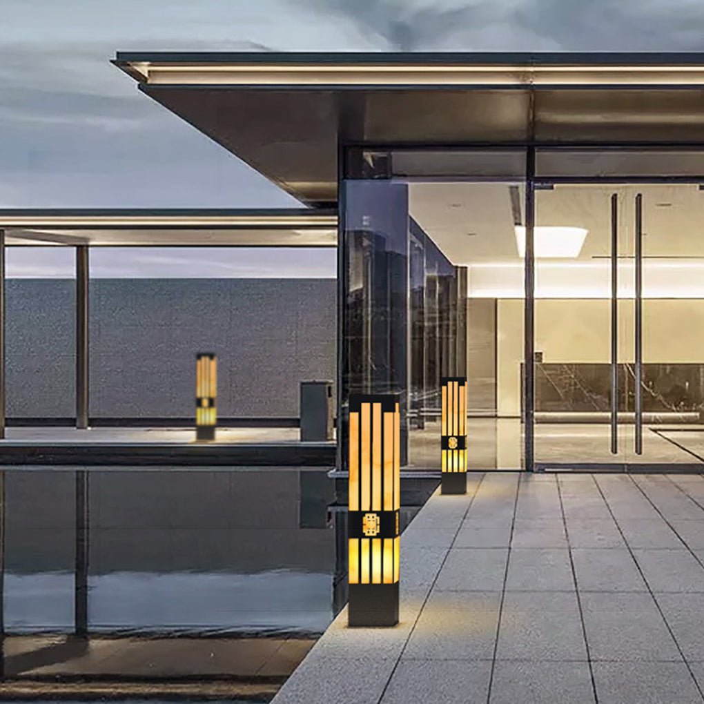 Rectangular Streak-Cut Outdoor Bollard Light — Stainless Steel and Imitation Marble, E27, IP54, 16" to 110"