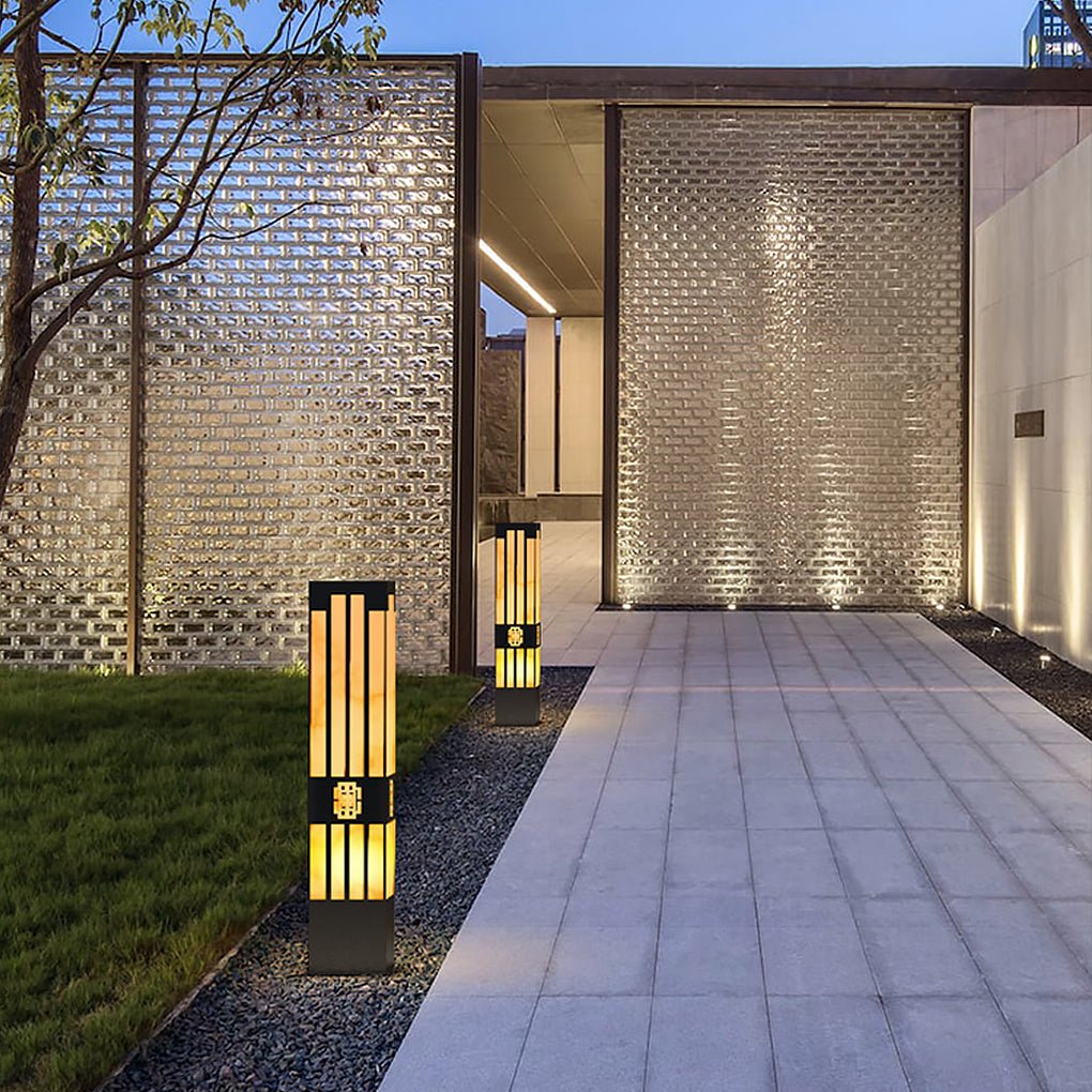 Rectangular Streak-Cut Outdoor Bollard Light — Stainless Steel and Imitation Marble, E27, IP54, 16" to 110"