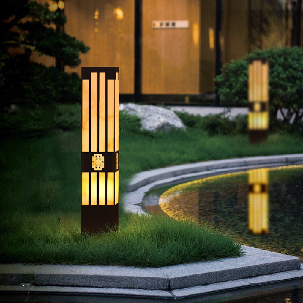 Rectangular Streak-Cut Outdoor Bollard Light — Stainless Steel and Imitation Marble, E27, IP54, 16" to 110"